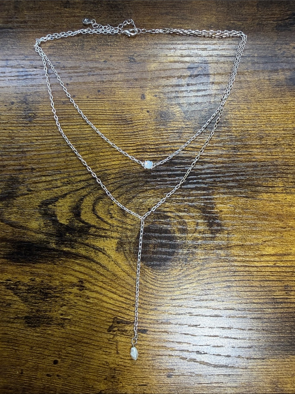 LC Lauren Conrad Silver Layered Y Necklace with Opalescent Accents